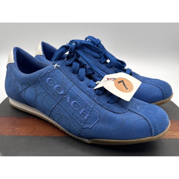 Coach Women's Patti Signature Sneakers Low Top Lace Up Blue Canvas Shoe Sz 7M - Picture 3 of 12